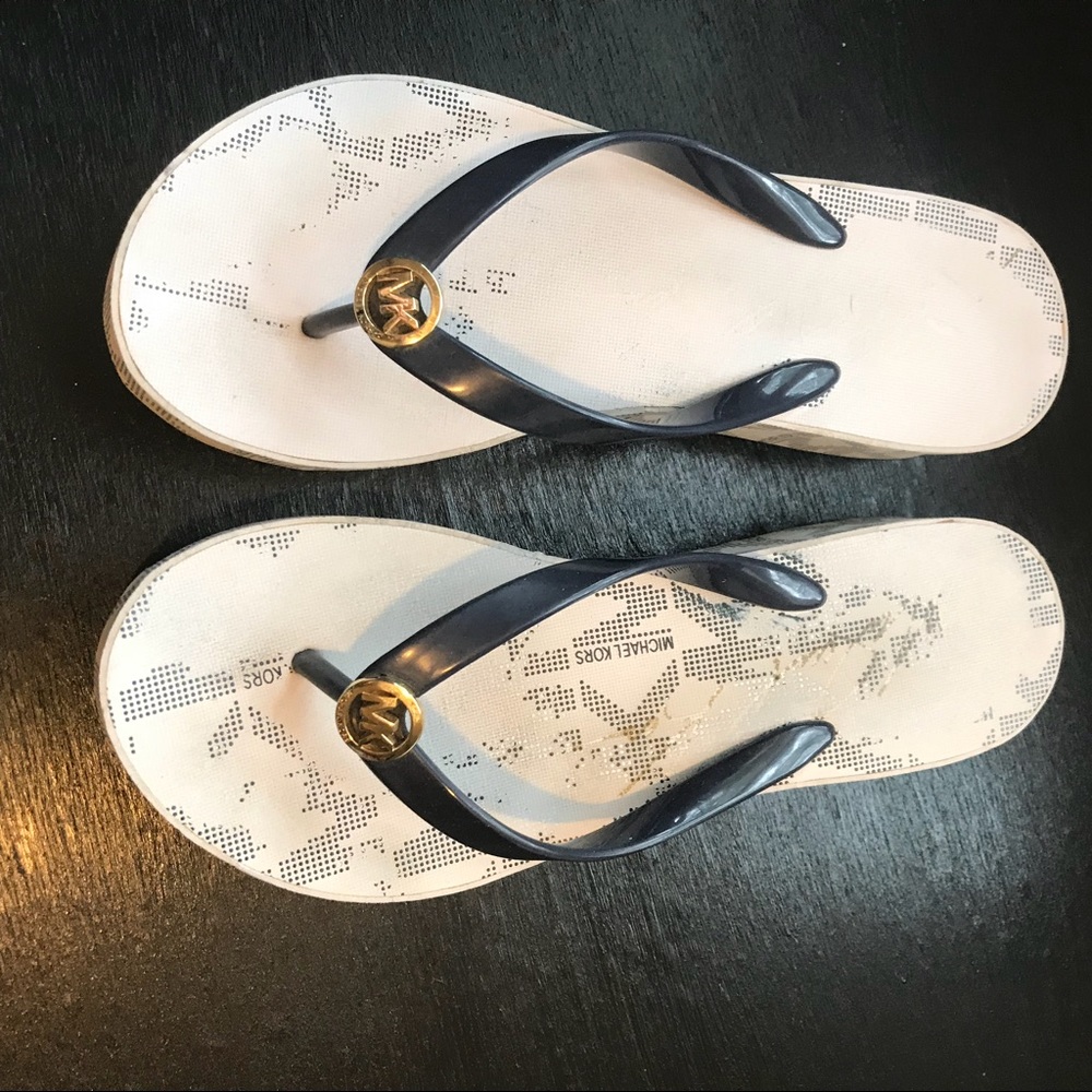 Michael Kors Navy Wedge Flip Flops